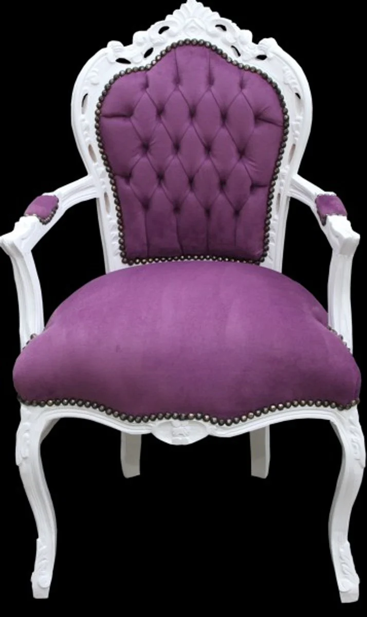 Baroque dining room chair with armrests purple / white