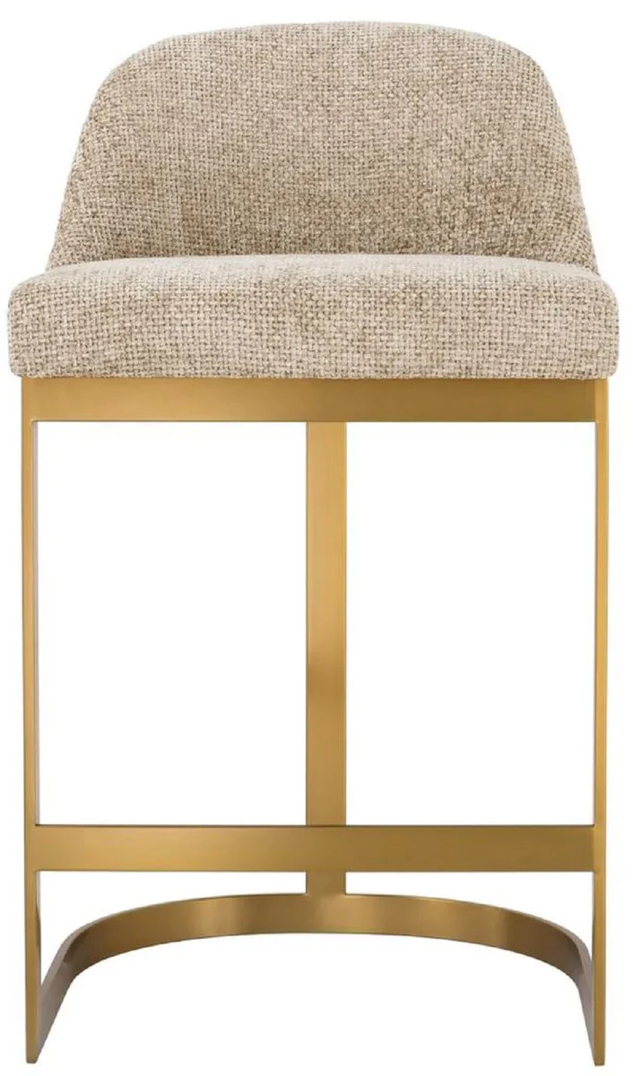 Luxury bar chair sand color / brass 53 x 48 x H. 91 cm - Padded stainless steel bar stool - Bar furniture - Luxury furniture - Luxury quality