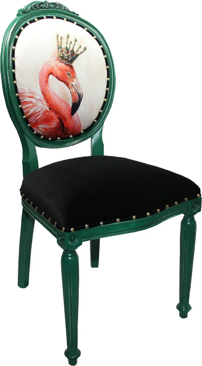 Luxury baroque dining room set flamingo with crown green / black / multicolored 48 x 50 x H. 98 cm - 4 handmade dining chairs with bling bling glitter stones - baroque dining room furniture