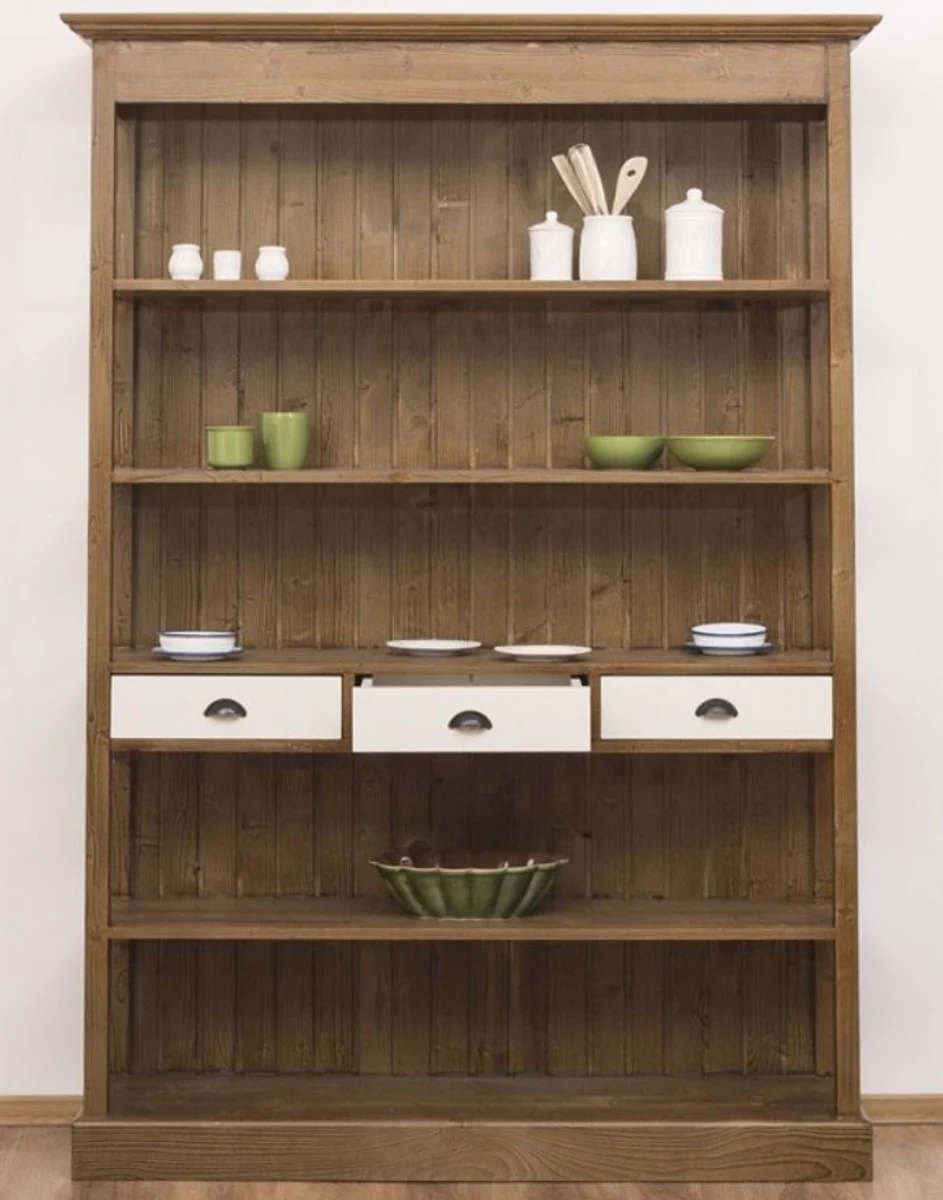 Country house style shelf cabinet brown / white 140 x 39 x H. 197 cm - country house style cabinet with 3 drawers - solid wood kitchen cabinet - country house style furniture