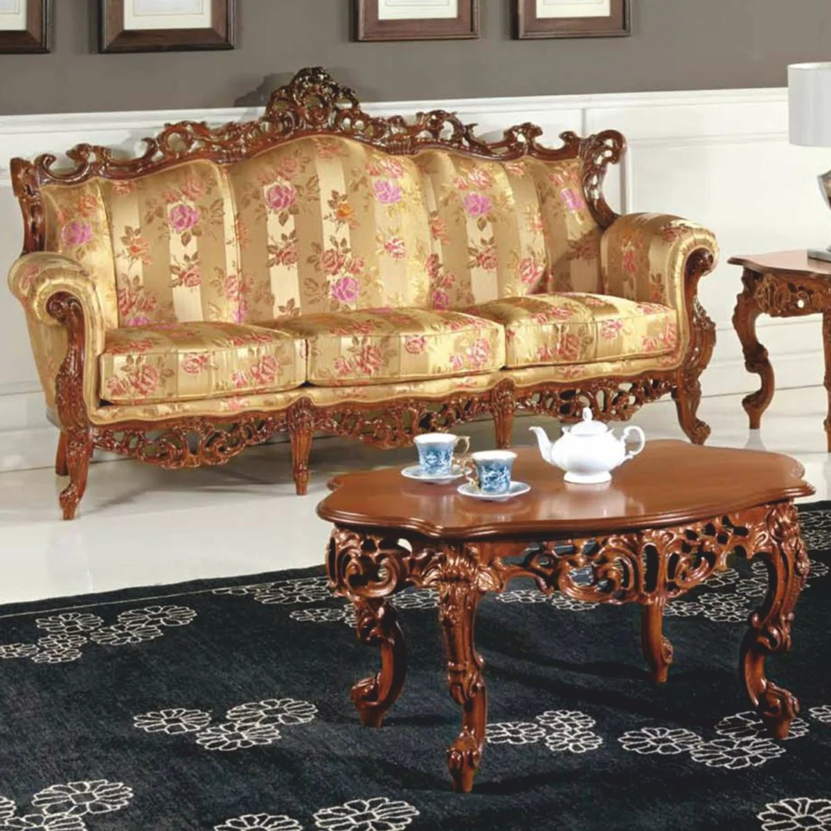 Luxury Baroque Coffee Table Brown 103 cm - Baroque Furniture - Made in Italy