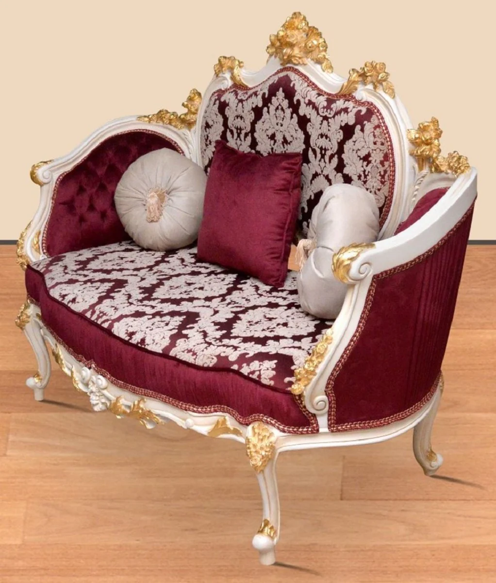 Baroque sofa burgundy red / white / gold - handmade living room sofa in baroque style - magnificent baroque living room furniture