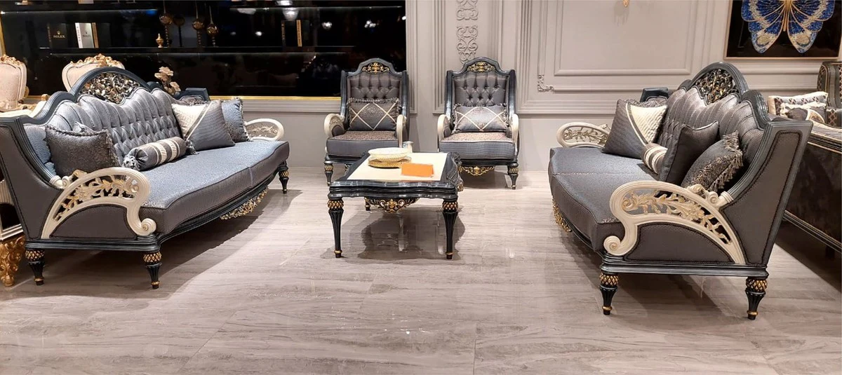 Luxury baroque coffee table white / gray / gold 117 cm - baroque style living room furniture