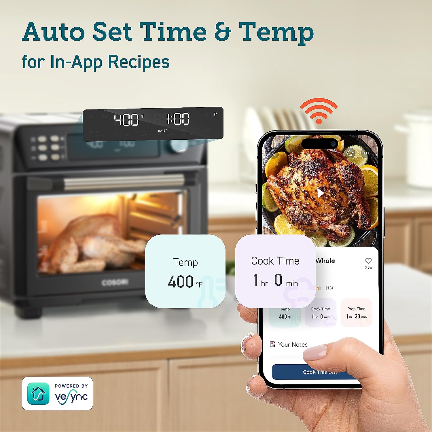 COSORI Toaster Oven Air Fryer Combo, 12-in-1, 26QT Convection Oven Countertop, with Toast, Bake and Broil, Smart, 6 Slice Toast, 12