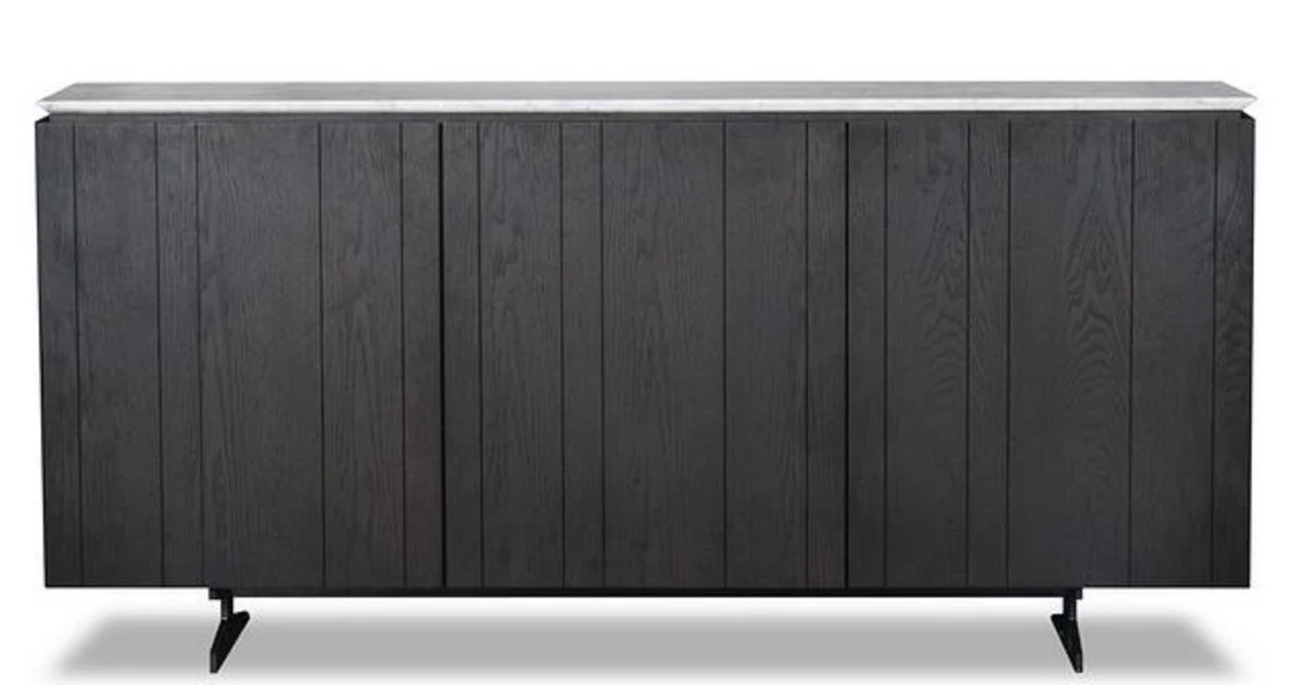 Luxury sideboard with 3 doors and marble top black / gray 179 x 40 x H. 80 cm - living room cabinet - luxury quality
