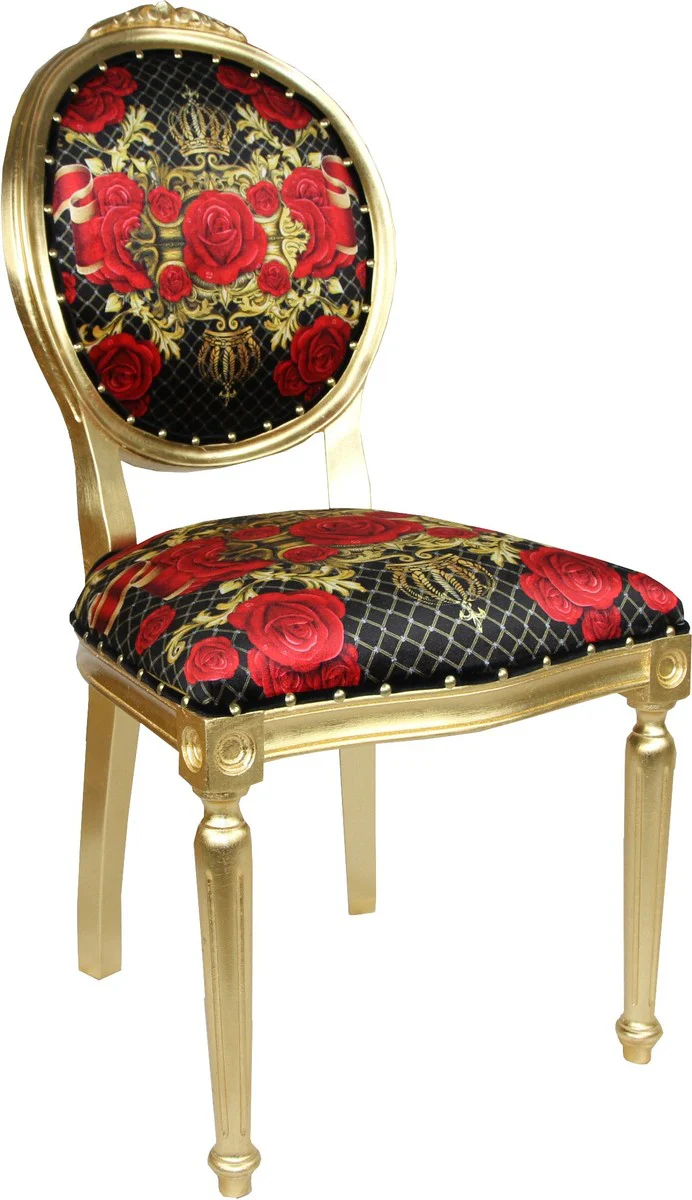 Pompöös by Luxury Baroque Dining Room Chair Roses Black / Red / Gold - Roses - Pompööser Baroque Chair designed by Harald Glööckler