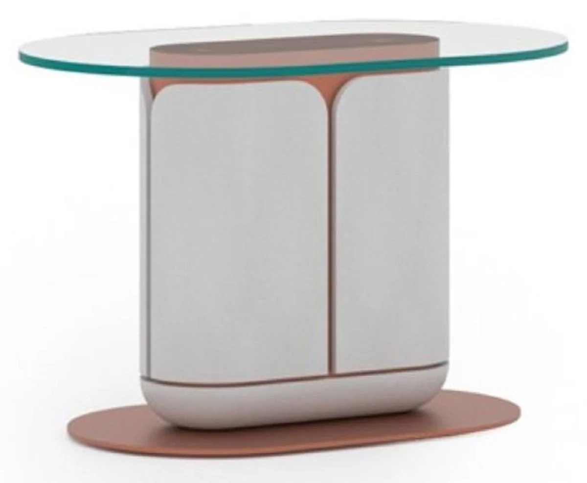 Luxury side table white / copper 60 x 40 x H. 40 cm - Oval table with glass top - Living room furniture - Hotel furniture - Luxury furniture