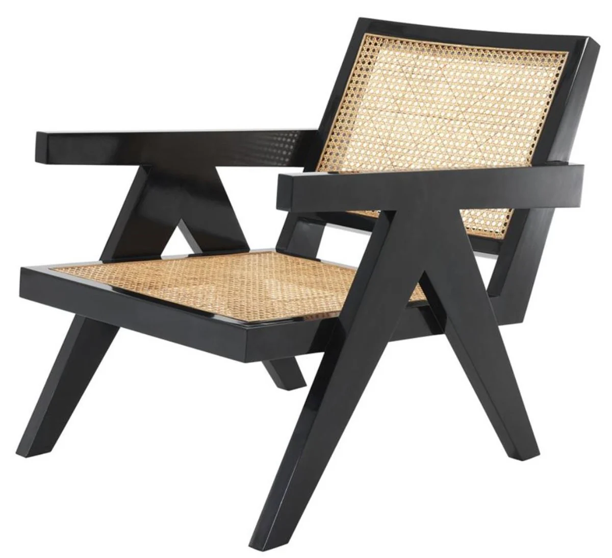 Designer chair with armrests in black / natural color 58 x 82 x H. 70 cm - designer furniture