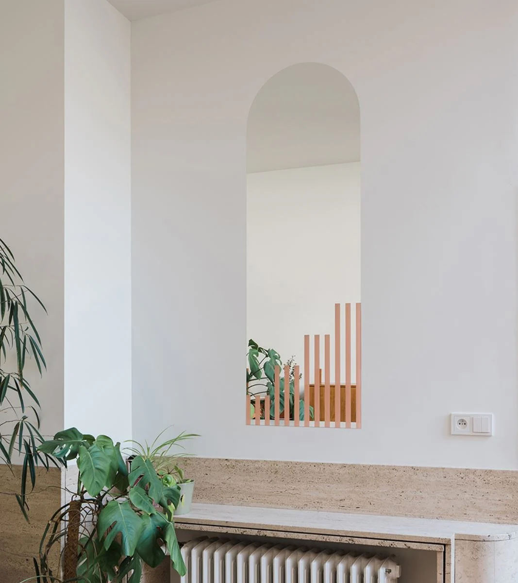 Designer wall mirror light pink stripes 50 x 1 x H. 150 cm - living room mirror - bedroom mirror - cloakroom mirror - designer furniture