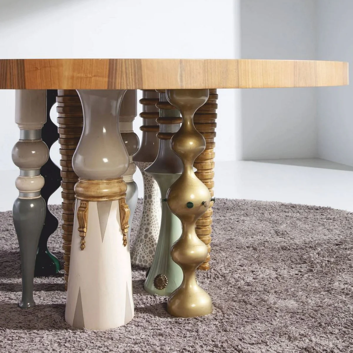 Luxury designer dining table brown / colorful Ø 148 cm - dining room furniture