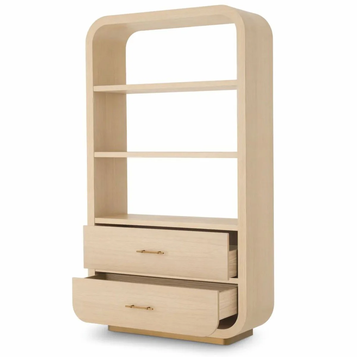 Luxury shelf cabinet with 2 drawers natural color / brass H. 210 cm