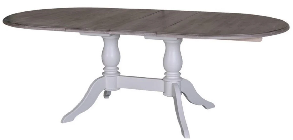 Country house style dining table white / brown 160-230 x 120 x H. 78 cm - Oval extendable solid wood kitchen table in country house style