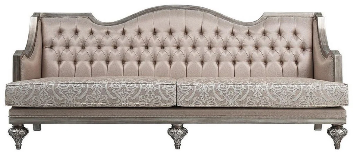 Luxury Baroque Living Room Sofa Pink / Silver - Handcrafted solid wood sofa with elegant pattern and decorative pillows - Living room furniture in baroque style