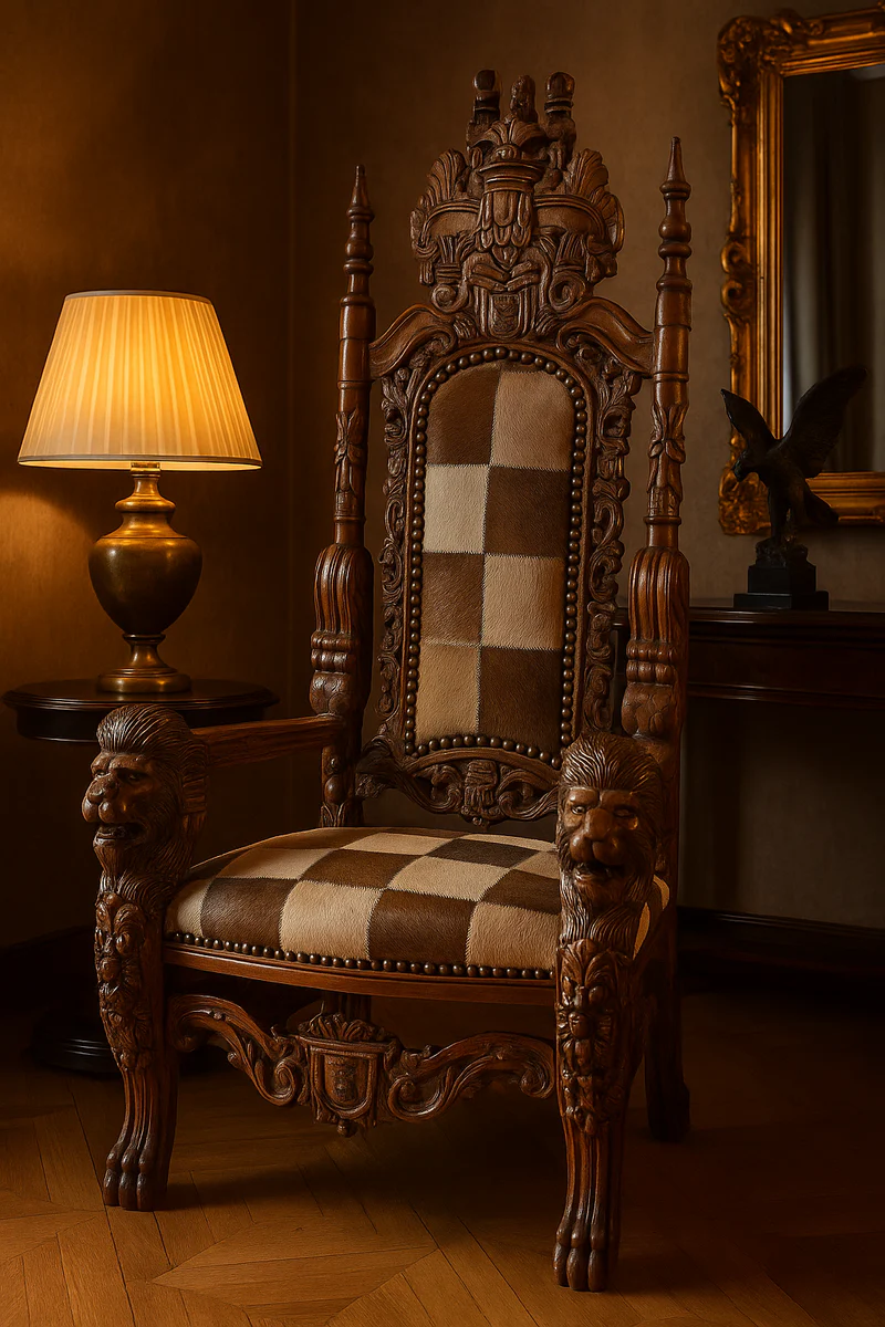 Baroque throne armchair with real fur multicolored / brown - handmade royal armchair - wedding armchair - giant armchair - baroque furniture - noble & magnificent