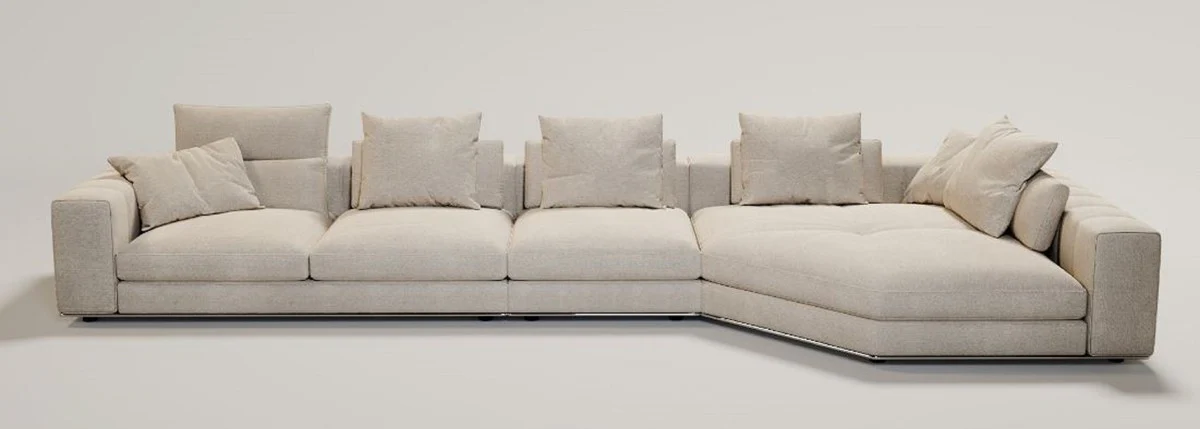 Luxury living room sofa with cushions beige / silver 400 x 130 x H. 56 cm - Luxury living room furniture