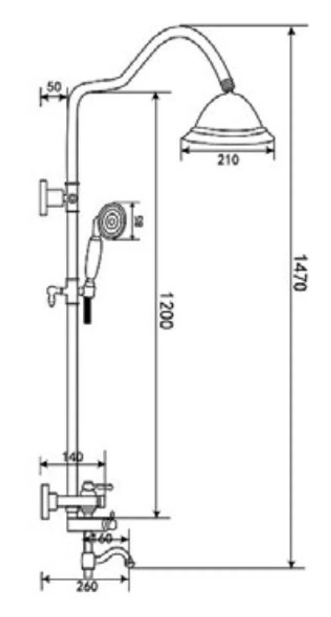 Luxury Art Nouveau bathtub mixer with overhead shower and hand shower antique black H. 147 cm - Retro bathroom shower set - shower fittings set