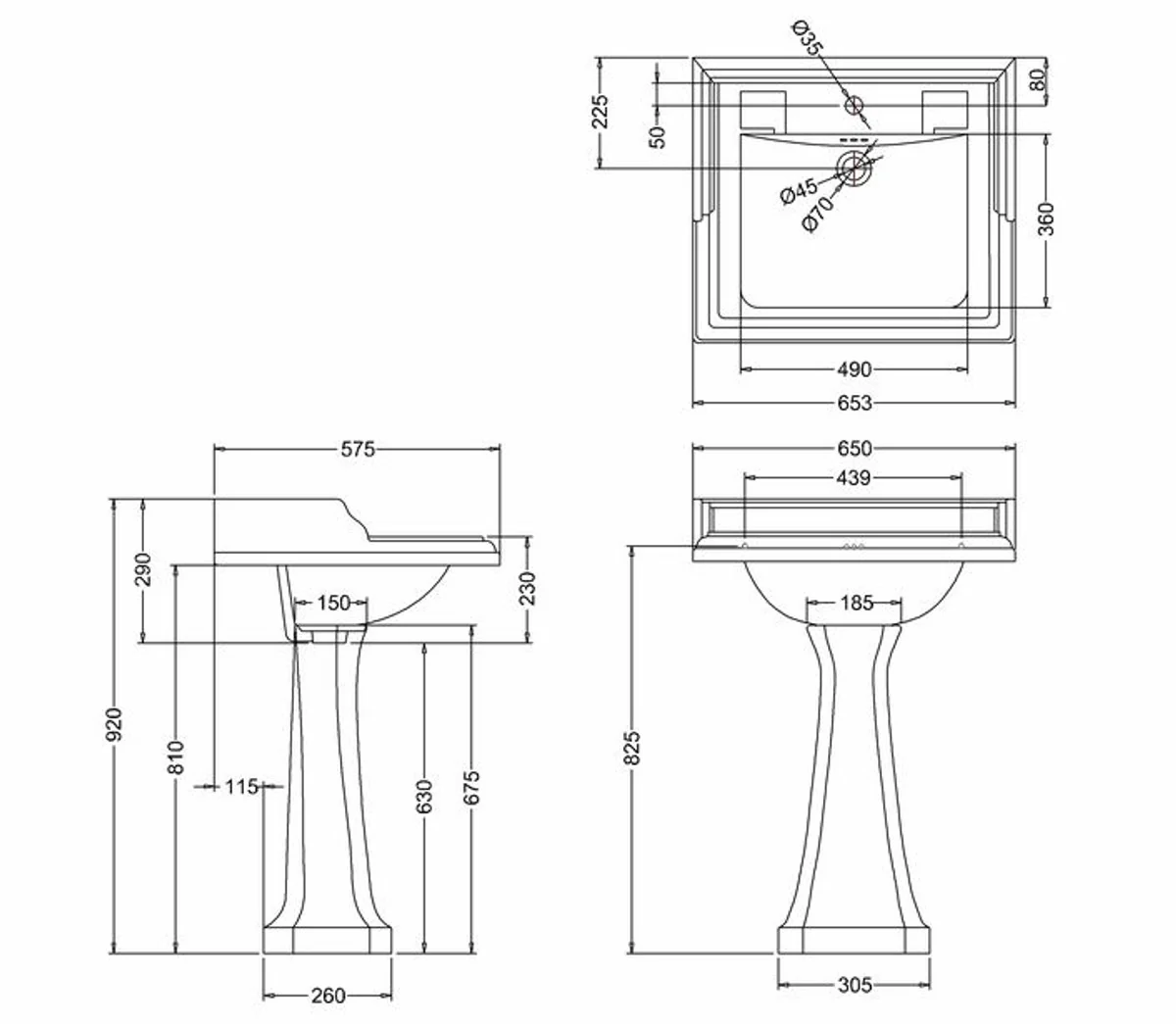 Art Deco washbasin with base 65 x 57.5 x H. 92 cm - Luxury Hotel Collection