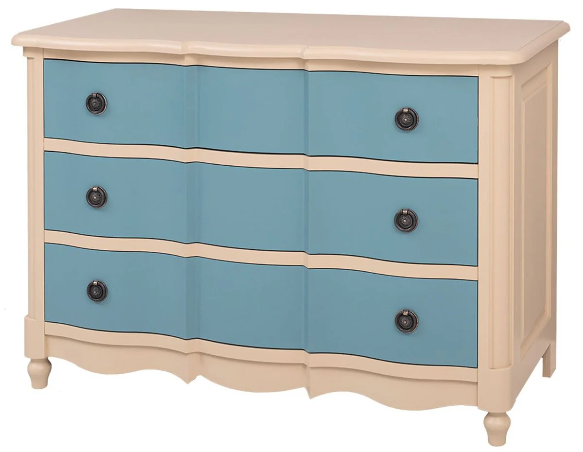 Country house style chest of drawers with 3 drawers beige / blue 130 cm - country house style furniture