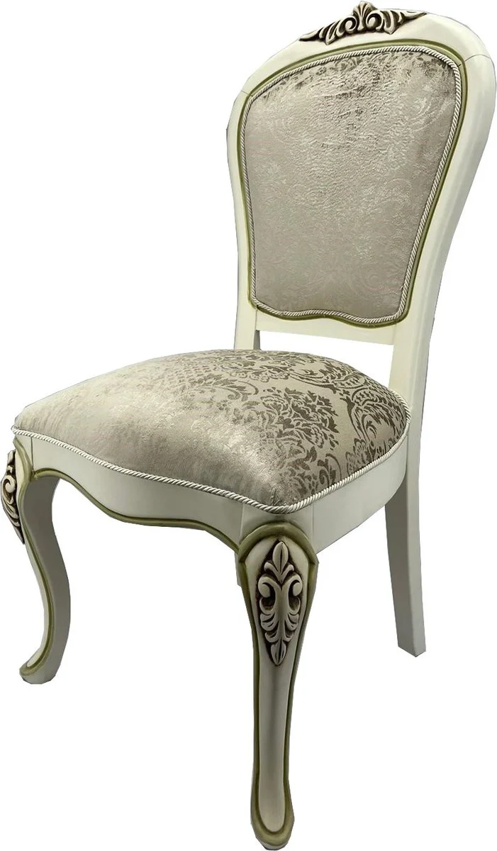 Luxury baroque dining chair with elegant pattern green / cream - Dining room furniture in baroque style - Luxury furniture in baroque style - Baroque interior - Baroque furniture - Noble & magnificent