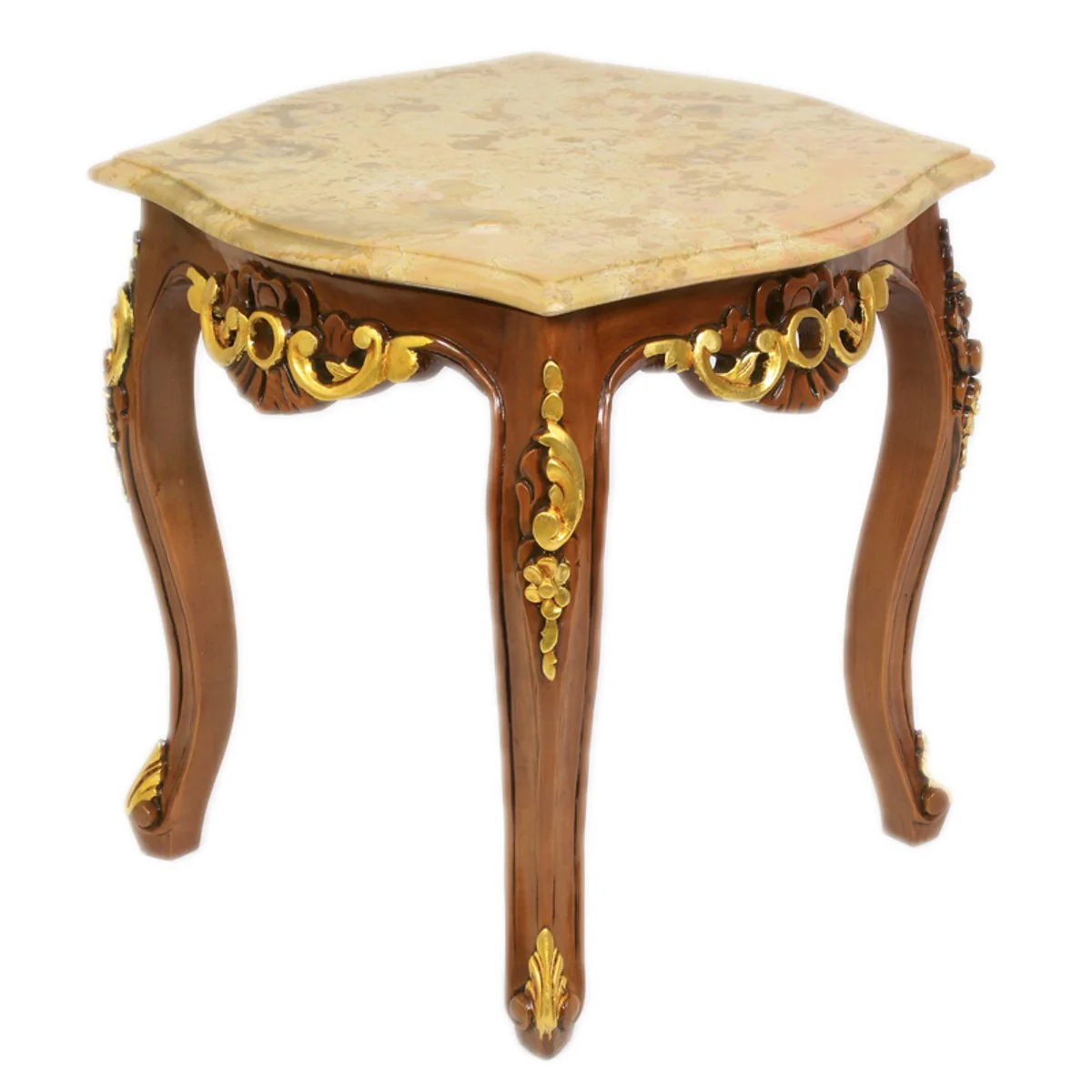 Baroque side table mahogany with cream marble top 55 x 55 cm x H 55 cm