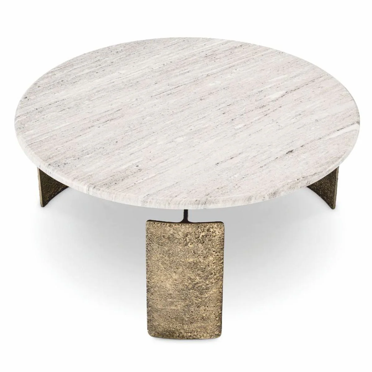 Luxury coffee table with marble top antique brass / beige Ø 100 cm