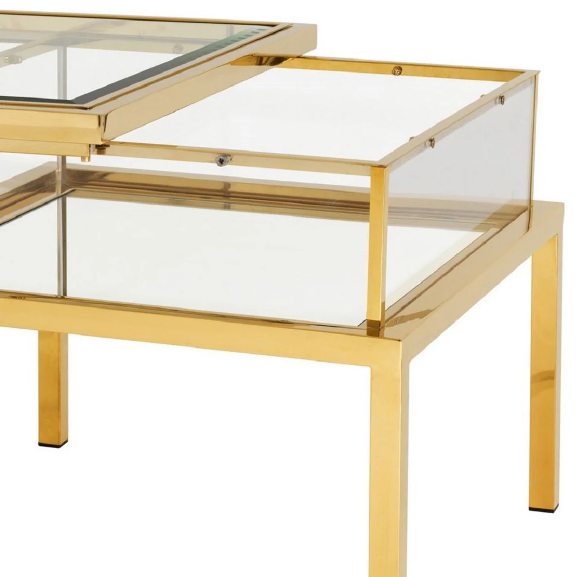 Luxury side table gold 65 x 65 x H. 55.5 cm - Square stainless steel side table with glass top - showcase