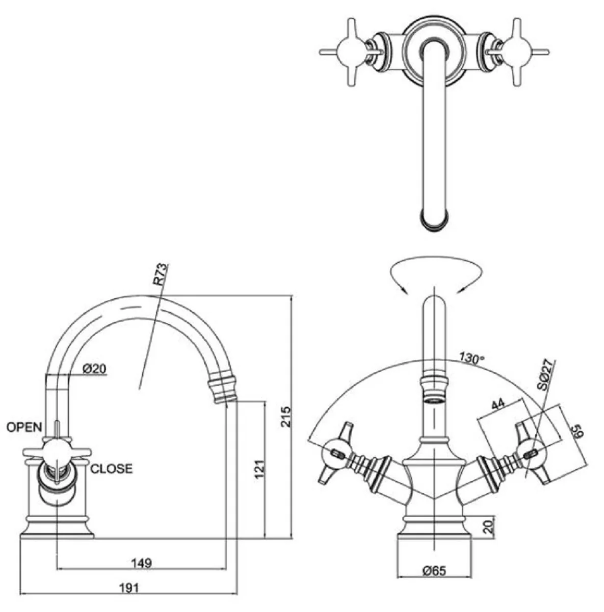 Luxury Art Nouveau wash basin fitting silver 18.4 x 20 x H. 21.5 cm - Nostalgic bathroom accessories - Bathroom accessories - Baroque & Art Nouveau collection