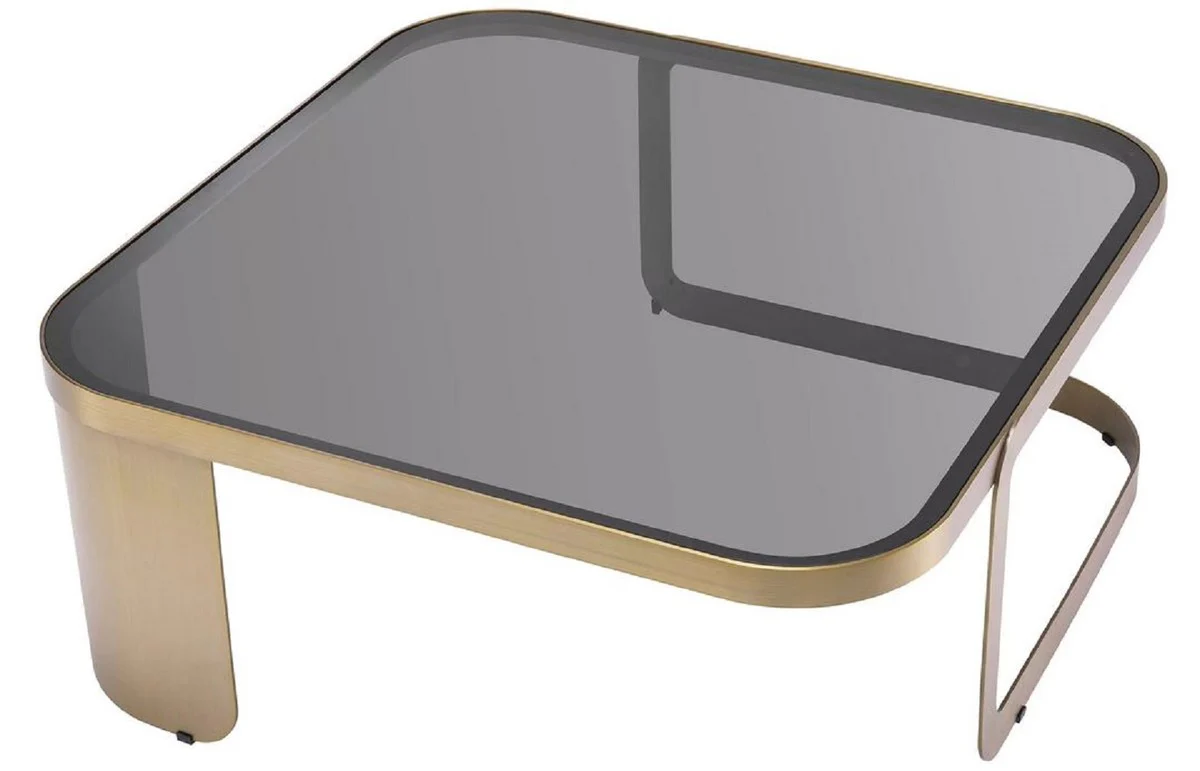Luxury coffee table brass / gray 90.5 x 90.5 x H. 38.5 cm - stainless steel living room table with glass top - living room furniture - luxury furniture