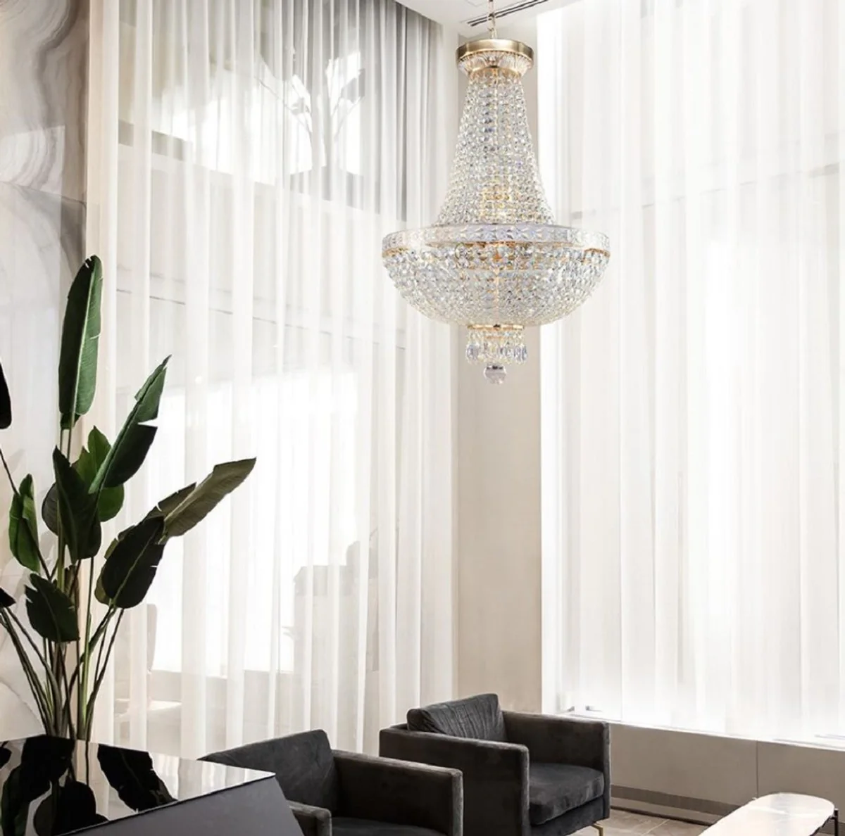 Baroque crystal chandelier gold Ø 40 x H. 81 cm - round baroque style chandelier - baroque living room chandelier - noble and magnificent