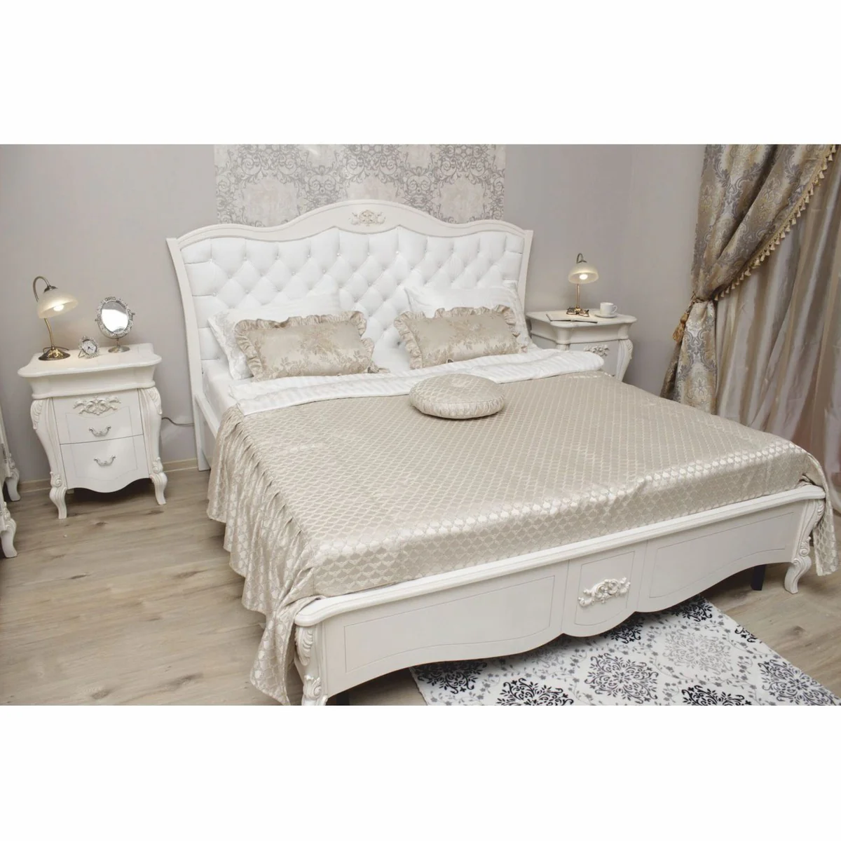 Luxury Baroque Double Bed White - Baroque Bedroom Furniture