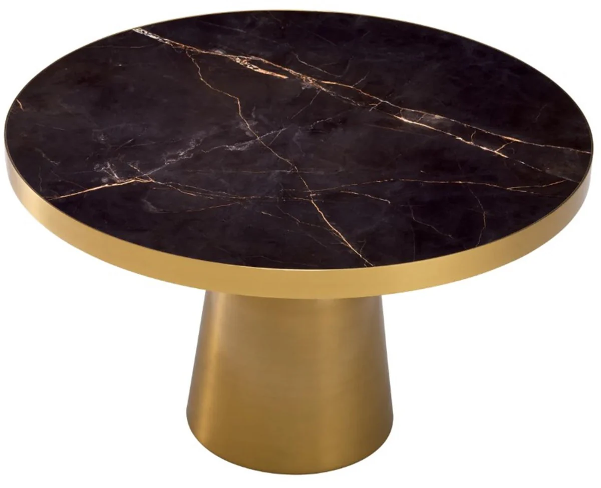 Luxury coffee table black / antique brass Ø 79.5 x H. 47.5 cm - Round coffee table - Luxury living room furniture