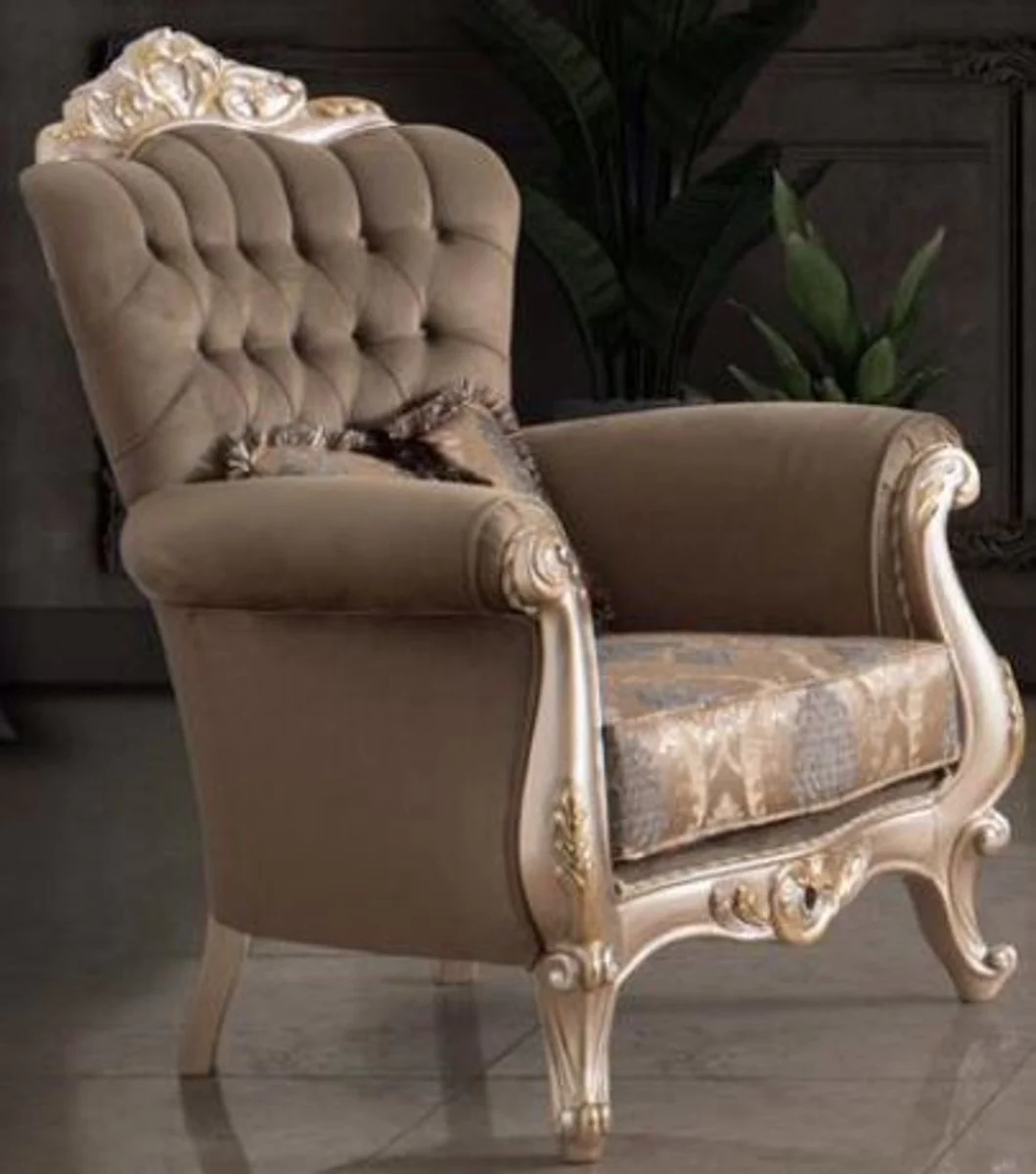 Luxury baroque living room set taupe / bronze / gold - 2 sofas & 2 armchairs & 1 coffee table - living room furniture in baroque style - noble & magnificent