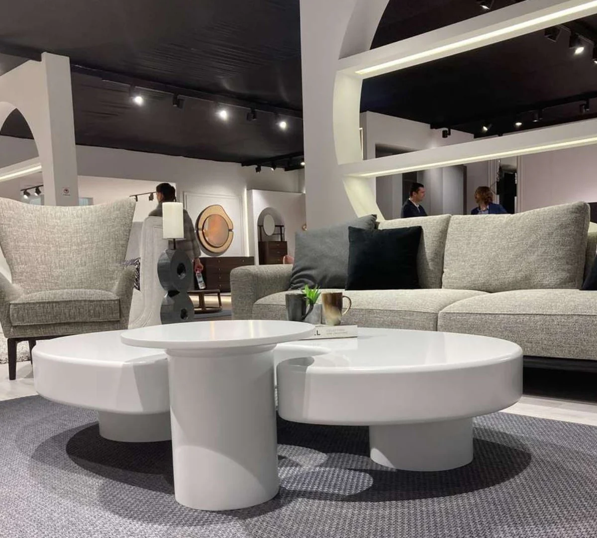 Luxury coffee table with side table white 171 x 110 x H. 35.5 cm - Oval living room table with side table - Living room furniture - Luxury furniture - Luxury furnishings