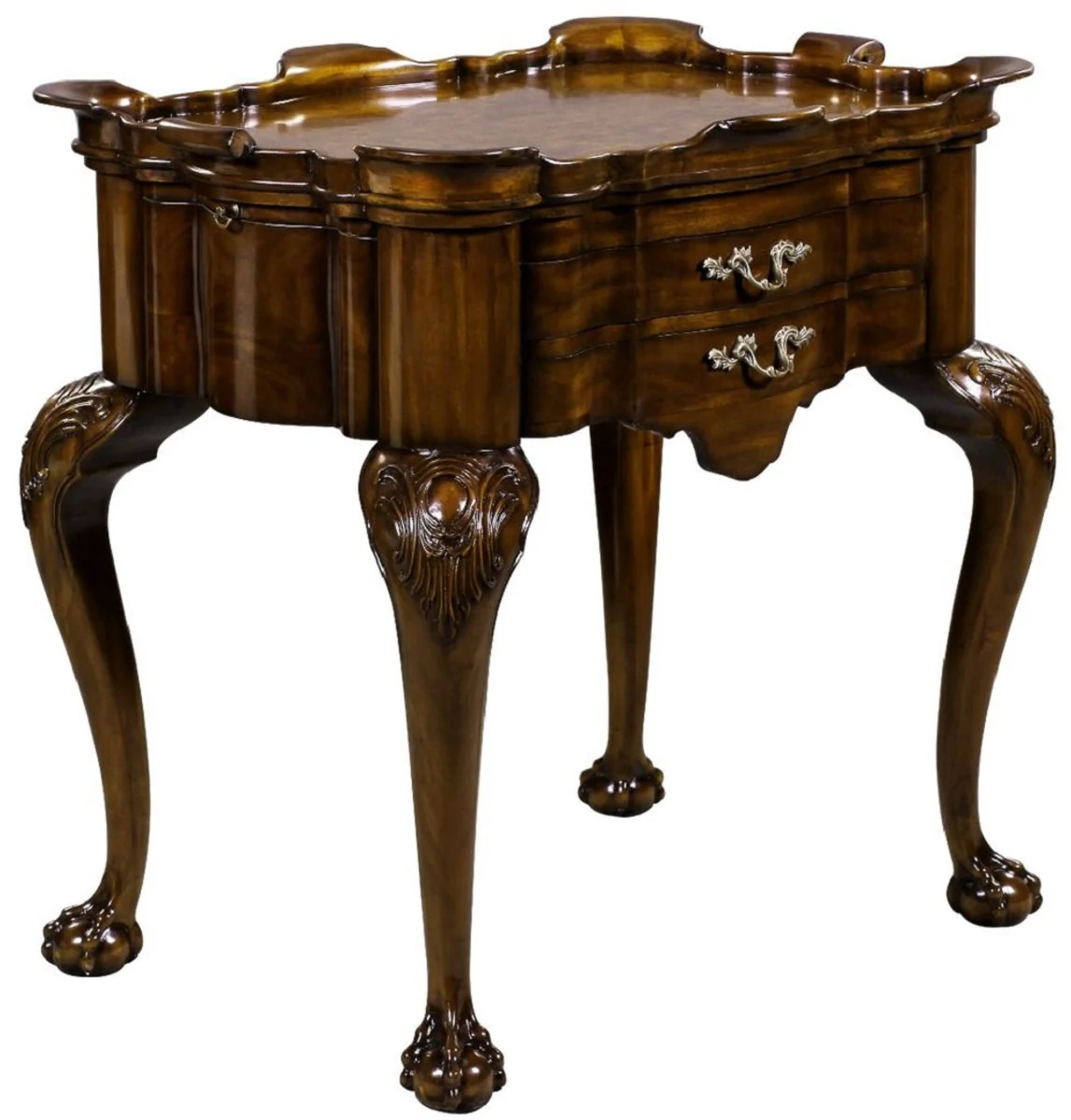 Luxury baroque side table with 2 drawers and removable tray brown 82 x 62 x H. 80 cm - Elegant mahogany tea table - Baroque living room furniture - Luxury quality