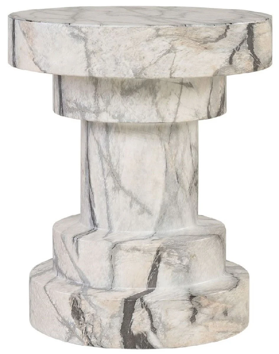 Luxury side table / stool in marble look white Ø 38 x H. 45 cm - Living room furniture in marble look - Luxury furniture - Luxury collection