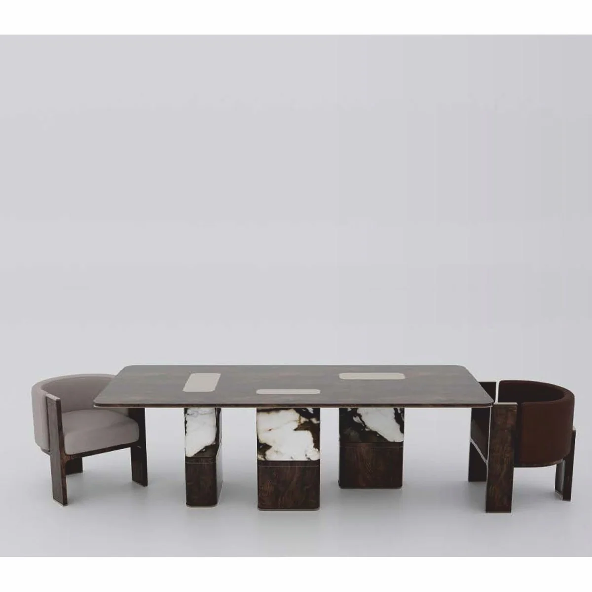 Luxury dining table dark brown / black / white / brass 240 cm - dining room furniture