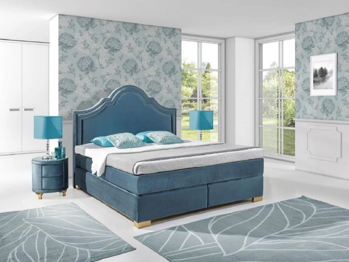 Art Nouveau double bed blue / gold - Various sizes - Elegant solid wood bed with headboard - Art Nouveau bedroom furniture