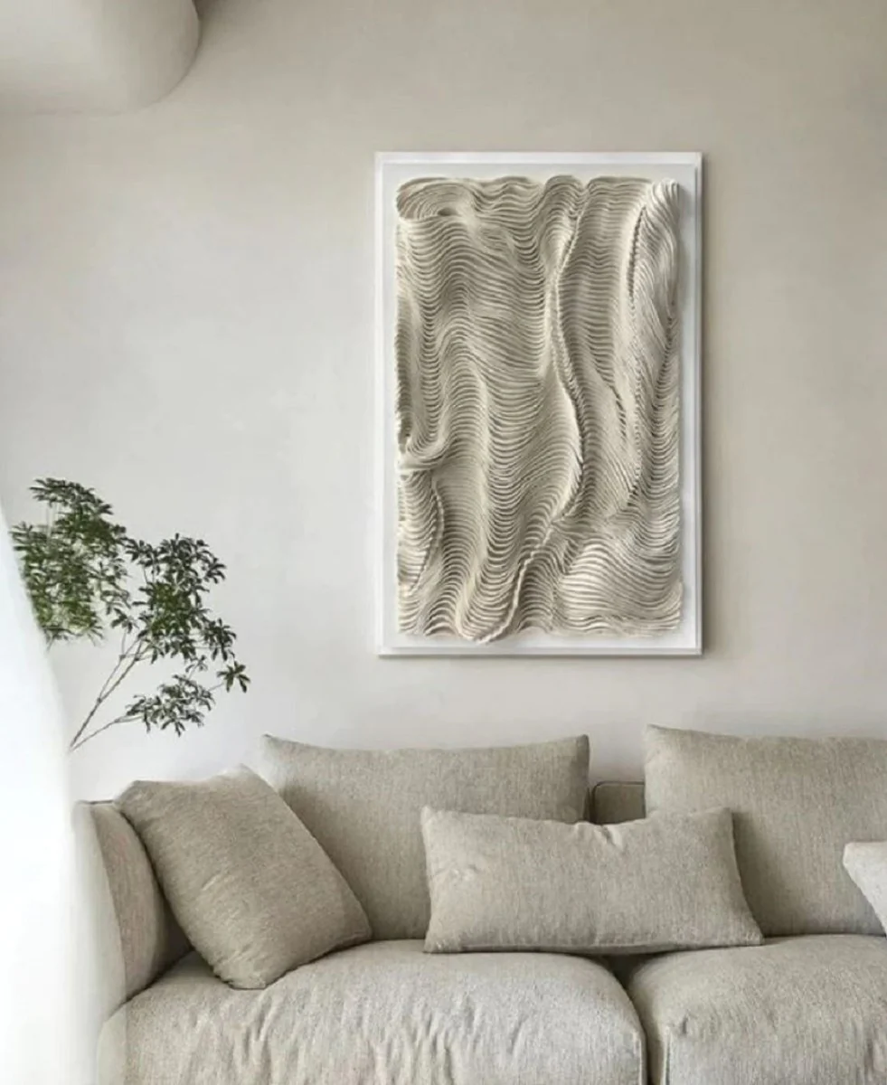 Luxury designer oil painting beige / white 80 x H. 110 cm - hand-painted painting with metal frame - luxury wall decoration - designer wall decoration - decorative accessories - luxury quality