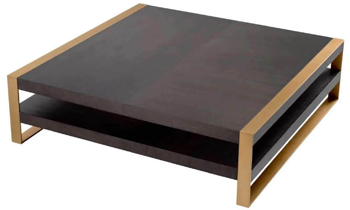 Luxury coffee table mocha / brass 150 x 150 x H. 42.5 cm - Square living room table - Living room furniture - Solid wood furniture - Luxury furniture - Luxury furnishings