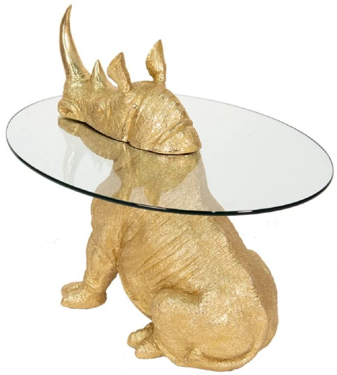 Luxury side table Rhino Gold Ø 65 x H. 55 cm - Round synthetic resin table with glass top - Living room furniture - Luxury furniture - Luxury furnishings - Living room furnishings