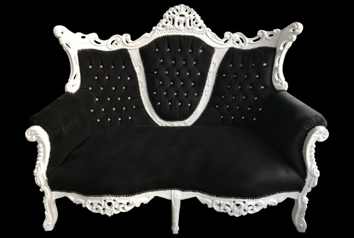 Baroque 2-seater sofa Master black / white with bling bling glitter stones Mod2 - antique style furniture - limited edition
