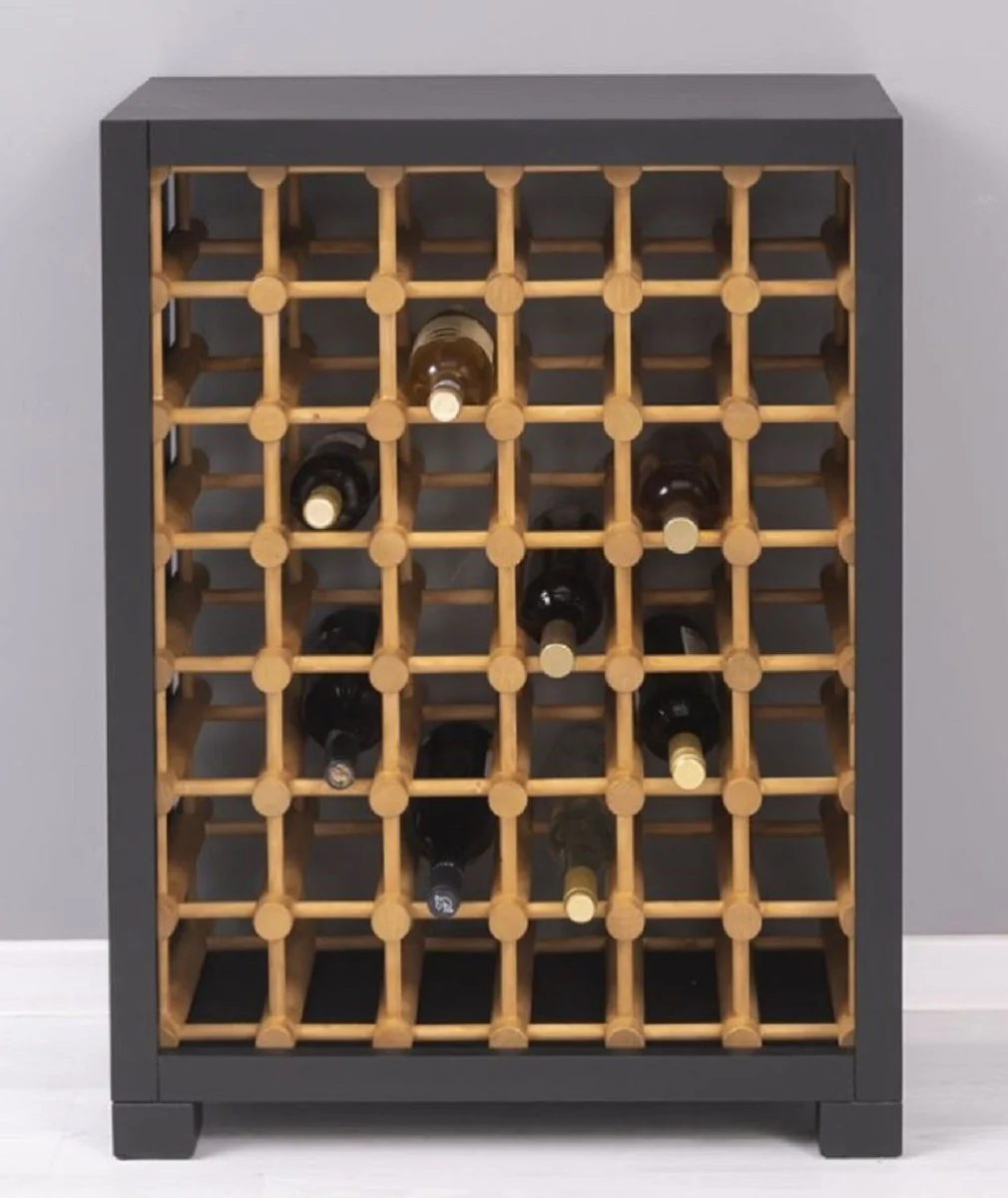 Country house style solid wood wine cabinet black / natural colors 68 x 35 x H. 68 cm - Solid wood wine rack in country house style - Solid wood bar furniture - Country house style bar furniture