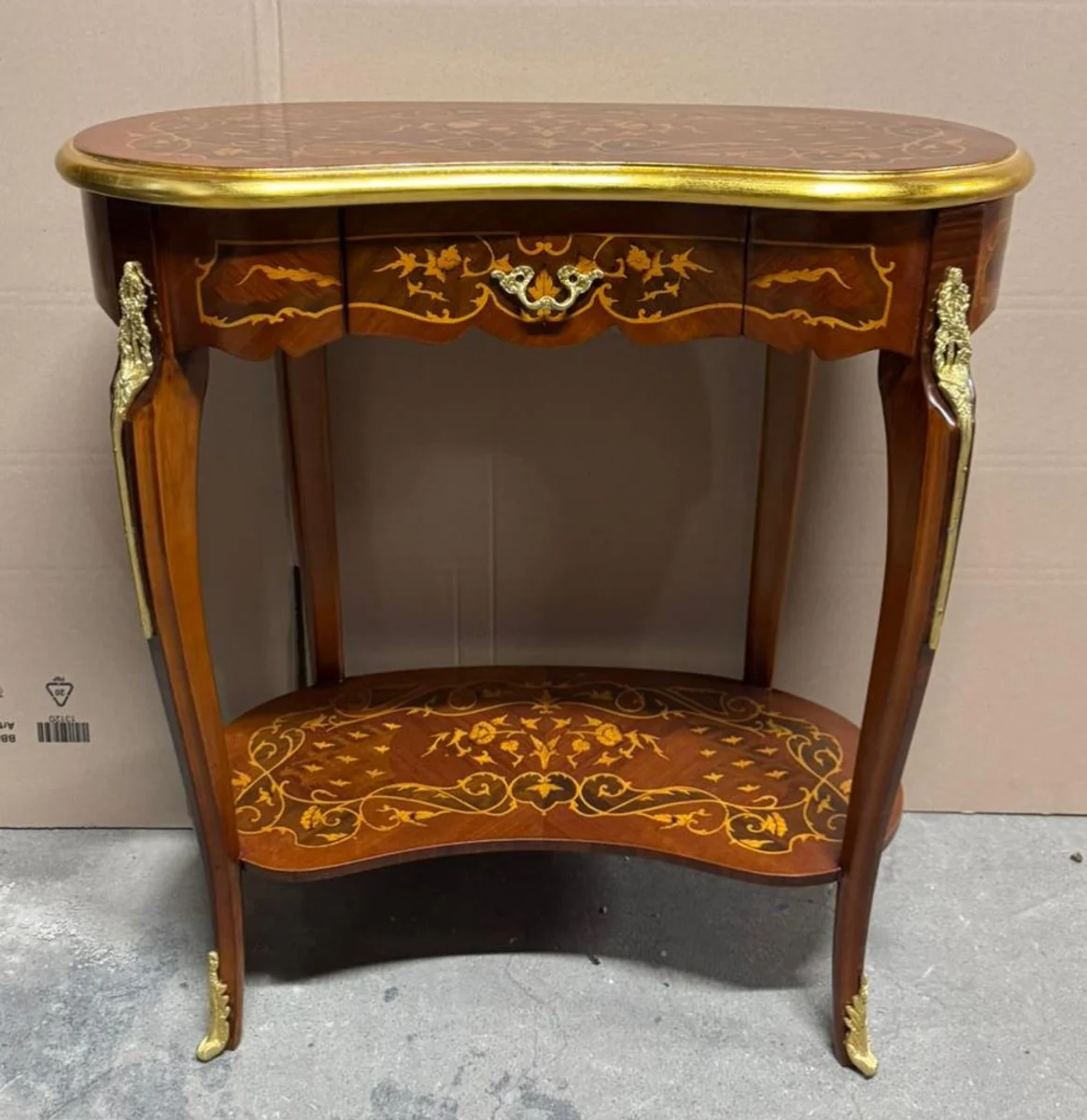 Baroque console with drawer brown inlay / gold 75 x H. 80 cm