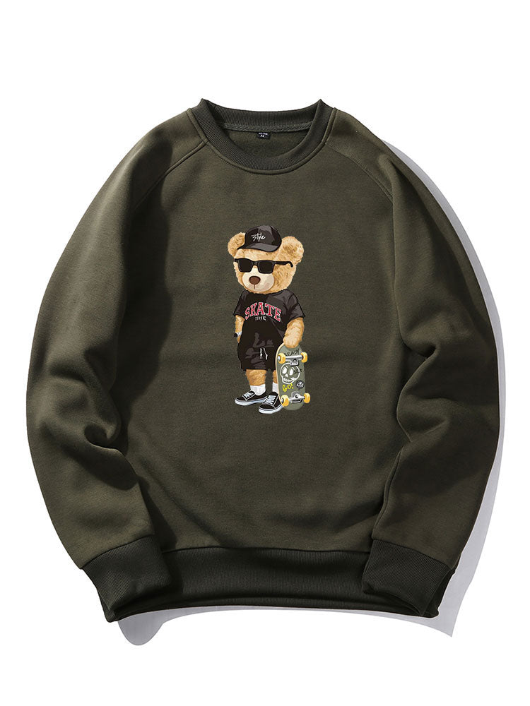 Skate Bear Print Raglan Sleeves Sweatshirt
