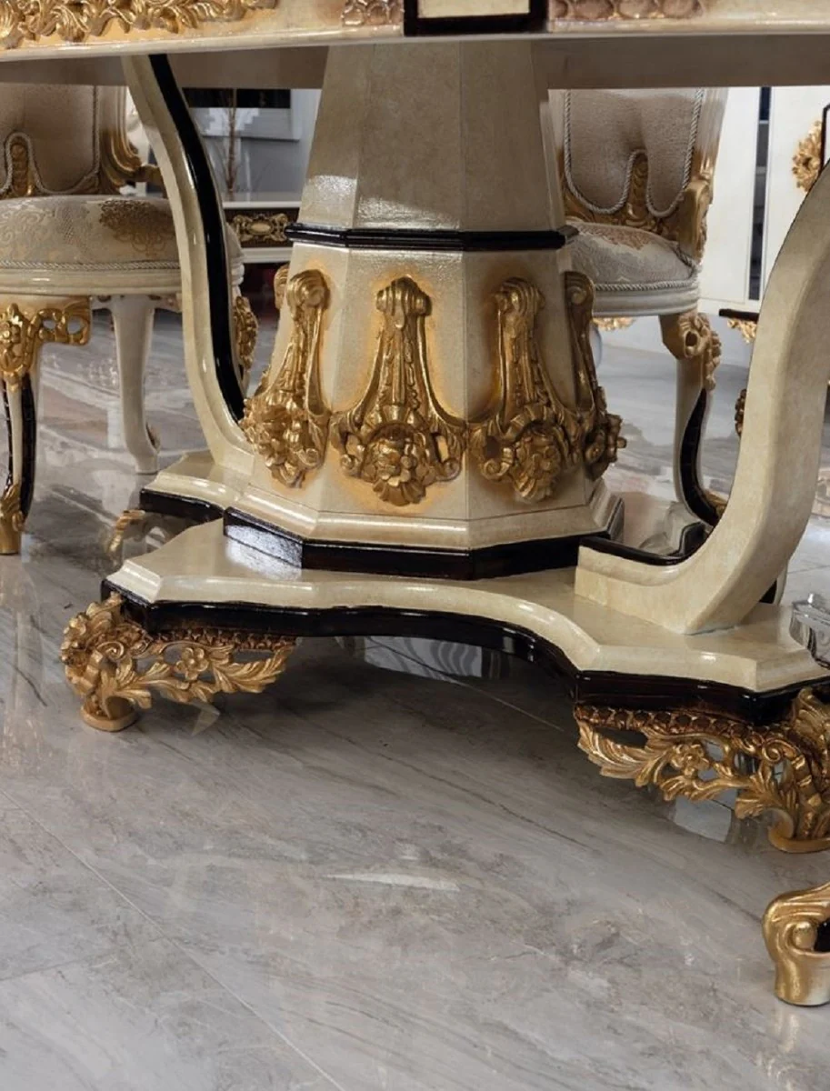 Luxury Baroque Dining Table Cream / Beige / Black / Gold - Oval Baroque Style Kitchen Table - Luxury Dining Room Furniture in Baroque Style - Baroque Dining Room Furniture - Baroque Furnishings