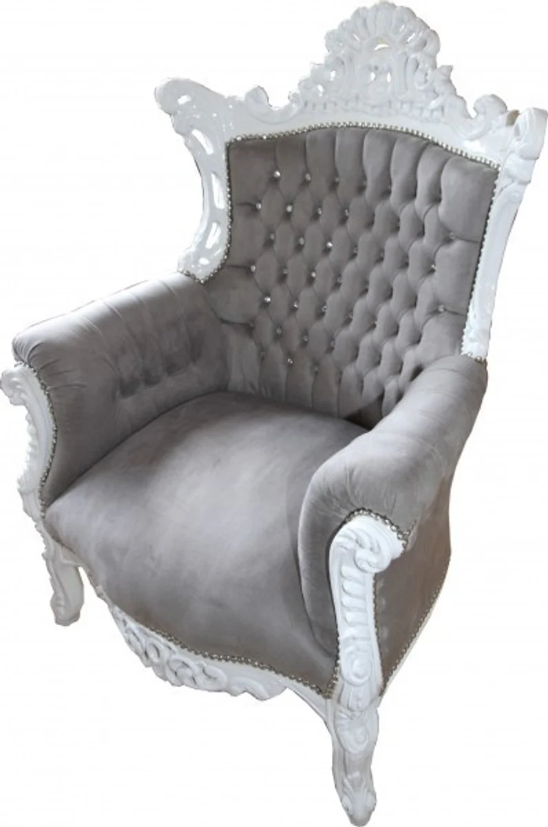 Baroque armchair Al Capone gray / white with rhinestones