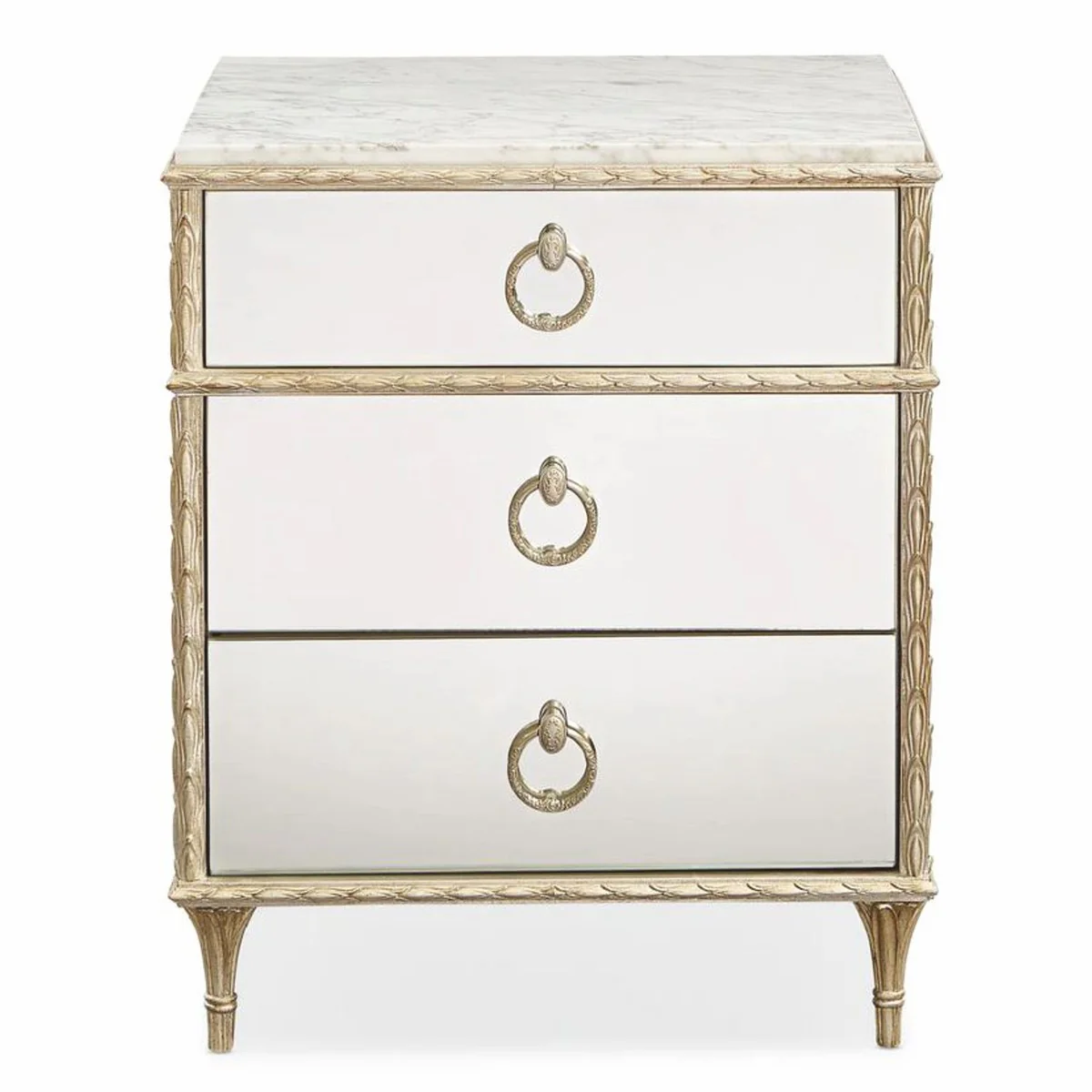 Luxury baroque night dresser white / gold H. 71 cm - Mirrored baroque furniture