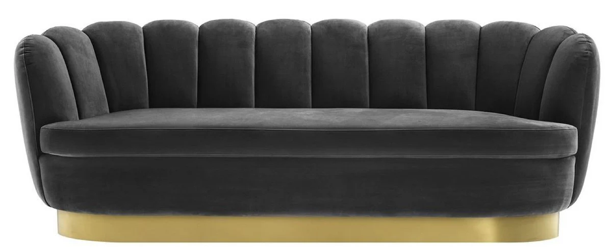 Luxury velvet sofa dark gray / brass 225 x 90 x H. 80 cm - living room sofa - luxury quality