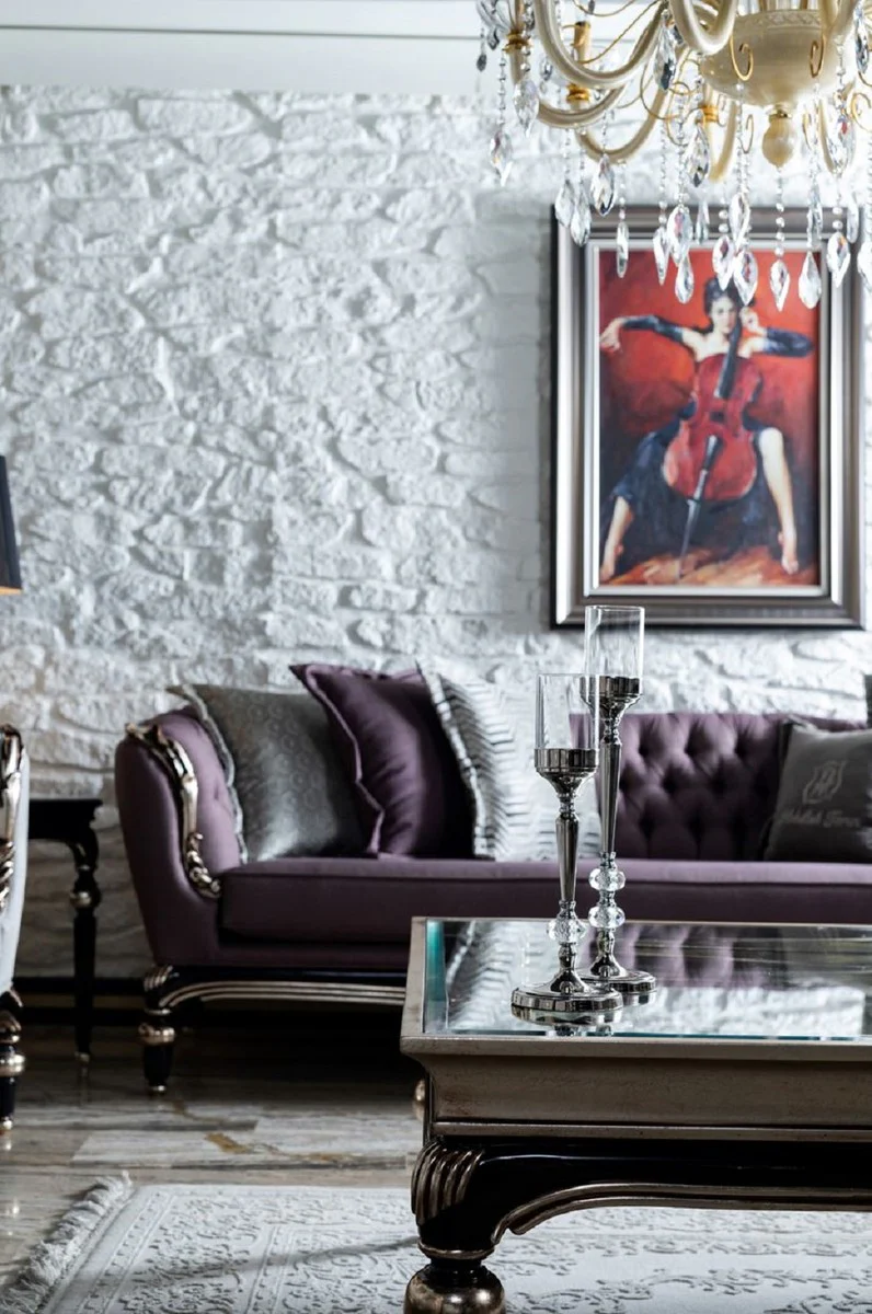 Luxury Baroque Sofa Purple / Black / Silver - Handmade Living Room Sofa - Baroque Living Room Furniture