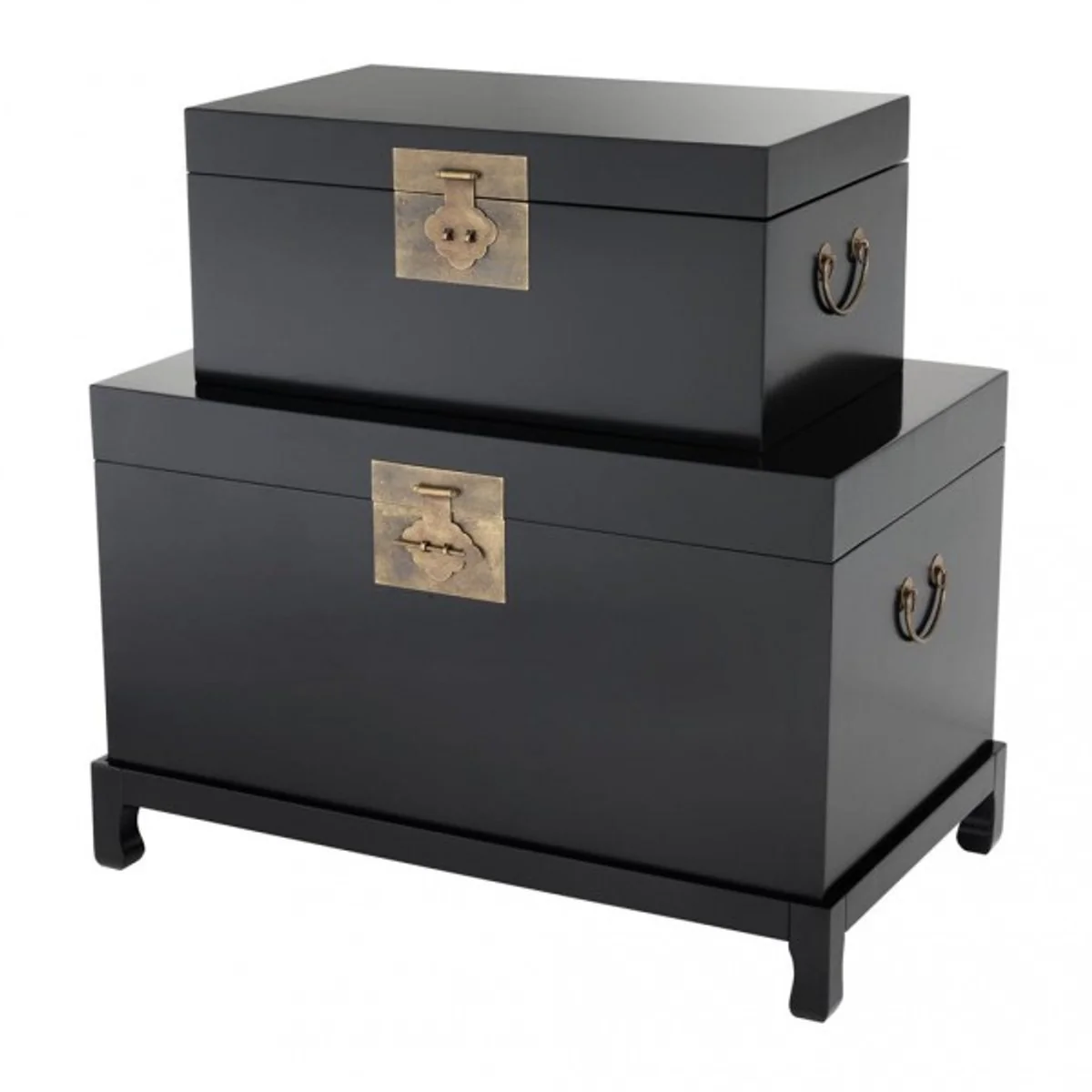 Chest Set (2 Chests) Black / Brass Appliques - Vintage Look Hotel Furniture